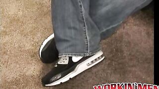 Amateur shows off his hairy cock in an interview and jerks