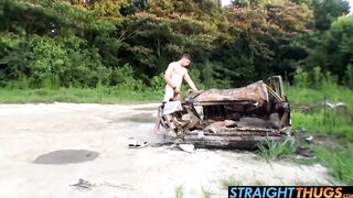 Elijah loves to touch nipples and jerk his cock outdoors