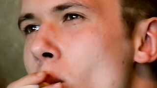 Softcore uncut cock jerking and smoking in the living room by horny Maxim