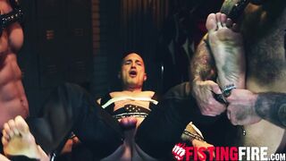 Derek Kage takes a huge cock in his mouth and extremely ass fucked by two hunks