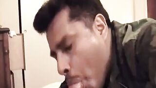 Big-Cock Blowjob in Naval Base: Amateur Military Boy Sucks and Swallows