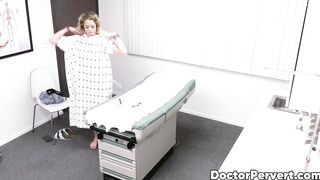 Curly blonde River Lynn spreads her legs on the doctors table and takes a big cock