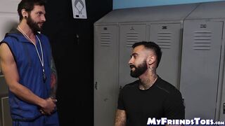 Athletic jocks worship and lick each others feet and toes