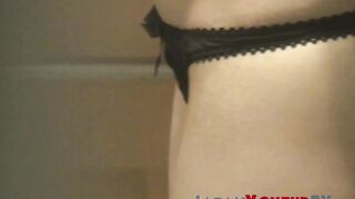 Beautiful teen teases her hairy pussy while moaning from joy