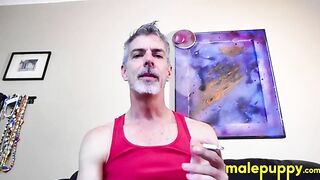 Nasty daddy Richard Lennox jerks off in the tub and blows cigarette smoke in your fac