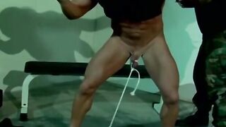 Muscled master Dire Callahan continued to torment his subs cock and balls