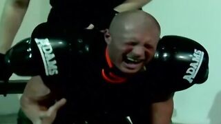 Muscled master Dire Callahan continued to torment his subs cock and balls