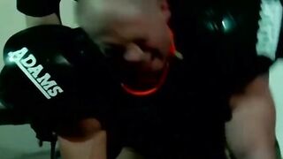 Muscled master Dire Callahan continued to torment his subs cock and balls