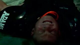 Muscled master Dire Callahan continued to torment his subs cock and balls