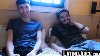 Working Out porn video – LatinoJuice.com - Skinny Latino teen Cesar Rose rides stud Franco Sins big dick
