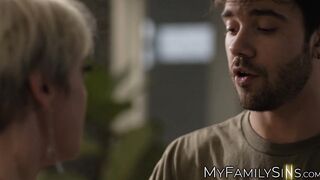 Busty stepmom Dee Williams is reluctant about fucking her stepson