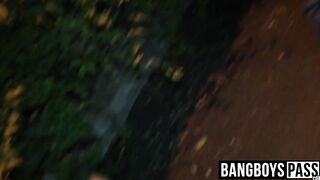 Handsome jock outdoor bareback fucked and doused in jizz