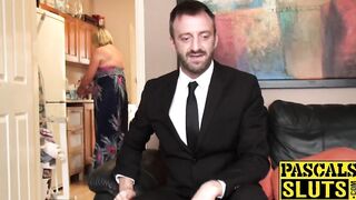 Delectable mature sub pleases young guy and plays with him