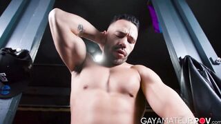 Hot hunky Tyler Drake strokes his thick throbbing cock until it explodes with a massi