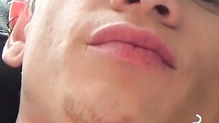 Blonde twink revealed his cock while blowing smoke