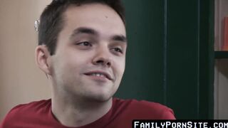 Twink stepson spitroasted and crude screwed by stepdad and brother