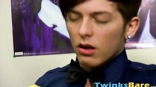 Blond bottom twink takes it up the ass and shoots a big load