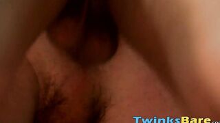 Blond bottom twink takes it up the ass and shoots a big load