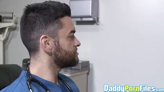 Muscled dude Myles Landon drilled the hairy doctor with his big cock