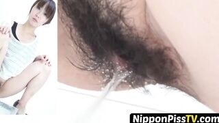 Shocking Asian brunettes peeing in close up assemblage