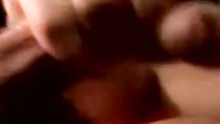 Amateur jerks off while mature man helps him cum with tongue
