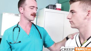 Doctor Nate Stetson sucks his stepsons hard dick in his clinic after examining it
