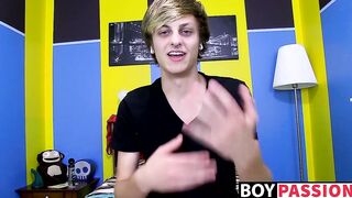 Twink Jason enjoying wanking his cock and playing with dildo