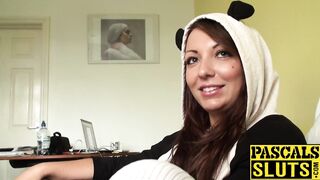 Submissive UK brunette Crystal hard fucked by daddy Pascal