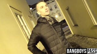 Two gay dudes start sucking cock and fucking in a building