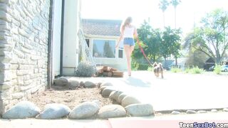 Teen with curly hair used as a sex toy