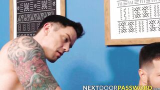 Muscular Dakota Payne gave Jock Casey Everett a kinky footjob before ramming him in b