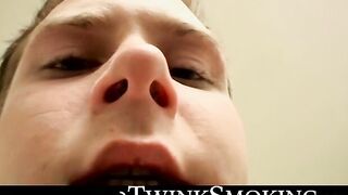 Cute skater Billy Da Kidd smokes multiple cigs while stroking his big cockÂ 