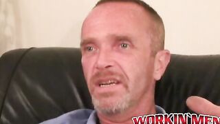 Mature amateur man strokes his small hairy cock and cums