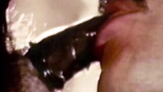 Bearded vintage homo strokes his dick then swallows an awesome cock