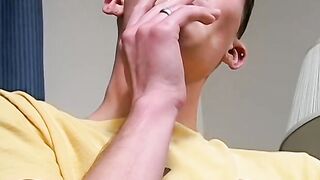 Hottie Braden Spence smokes reds while jerking and end it with a massive load of cum