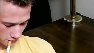 Hottie Braden Spence smokes reds while jerking and end it with a massive load of cum
