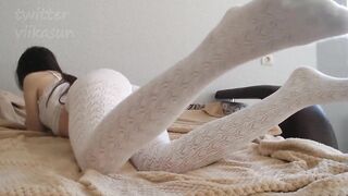 bondage on white stockings without lingerie