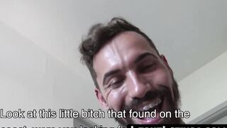 Latino straight with a beard riding the cock and taking the cum