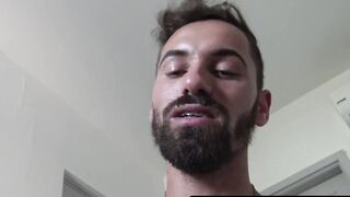 Latino straight with a beard riding the cock and taking the cum