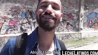 Latino straight with a beard riding the cock and taking the cum