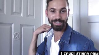 Latino straight with a beard riding the cock and taking the cum
