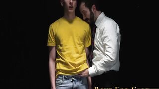 Hot Tyler Tanner shoots load while getting dildo fucked with suited Tucker Barrett