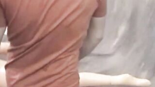Glasses jock jerking off solo before pounding a sex doll
