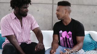 Black dudes Adrian Hart and Devin Trez fuck one another with full of action