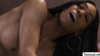 Horny ebony gives handsome masseur a blowjob