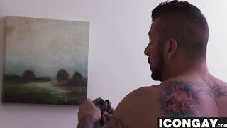 Muscular older man Hugh Hunter tops power bottom Armond