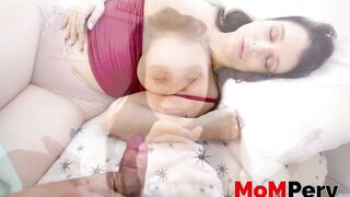 Horny MILF lets her stepson touch her breasts before fucking
