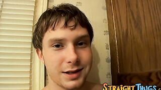 Straight thug talks to the camera while masturbating solo