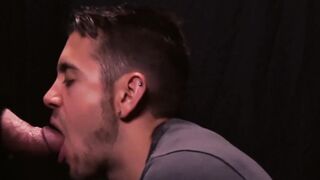 FamilyPornSite.com - Twink's hot glory hole blowjob skills with daddy's cumshot