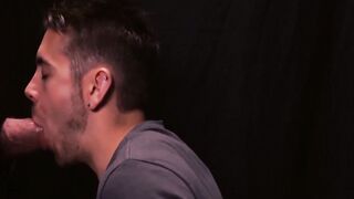FamilyPornSite.com - Twink's hot glory hole blowjob skills with daddy's cumshot
